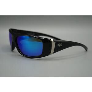 Calcutta Polarized Fishing Sunglasses Black Frame Blue Mirror Lens Wrap Sport